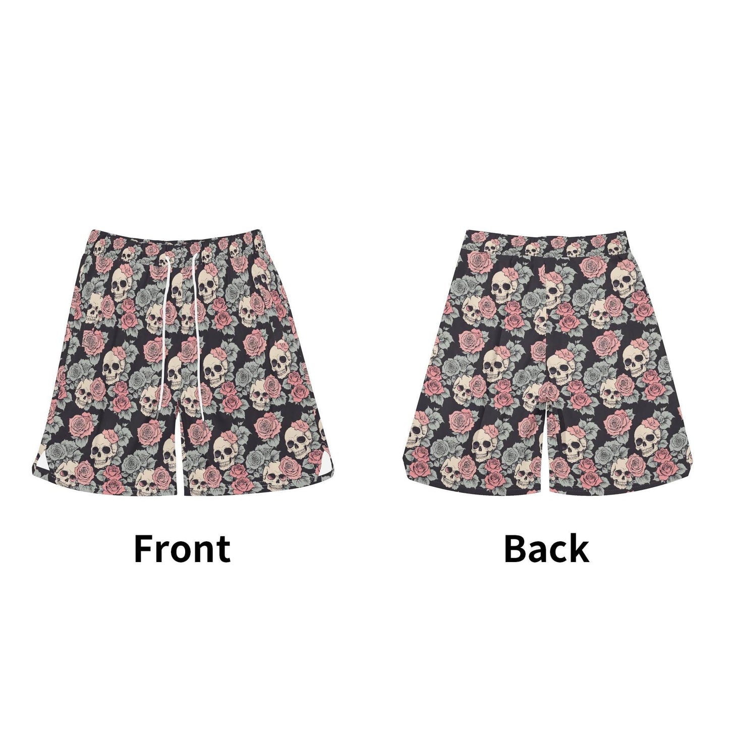 Men's Skull and Pink Rose Mesh Shorts Sea Life Swim Trunks - DeRose Seasonal