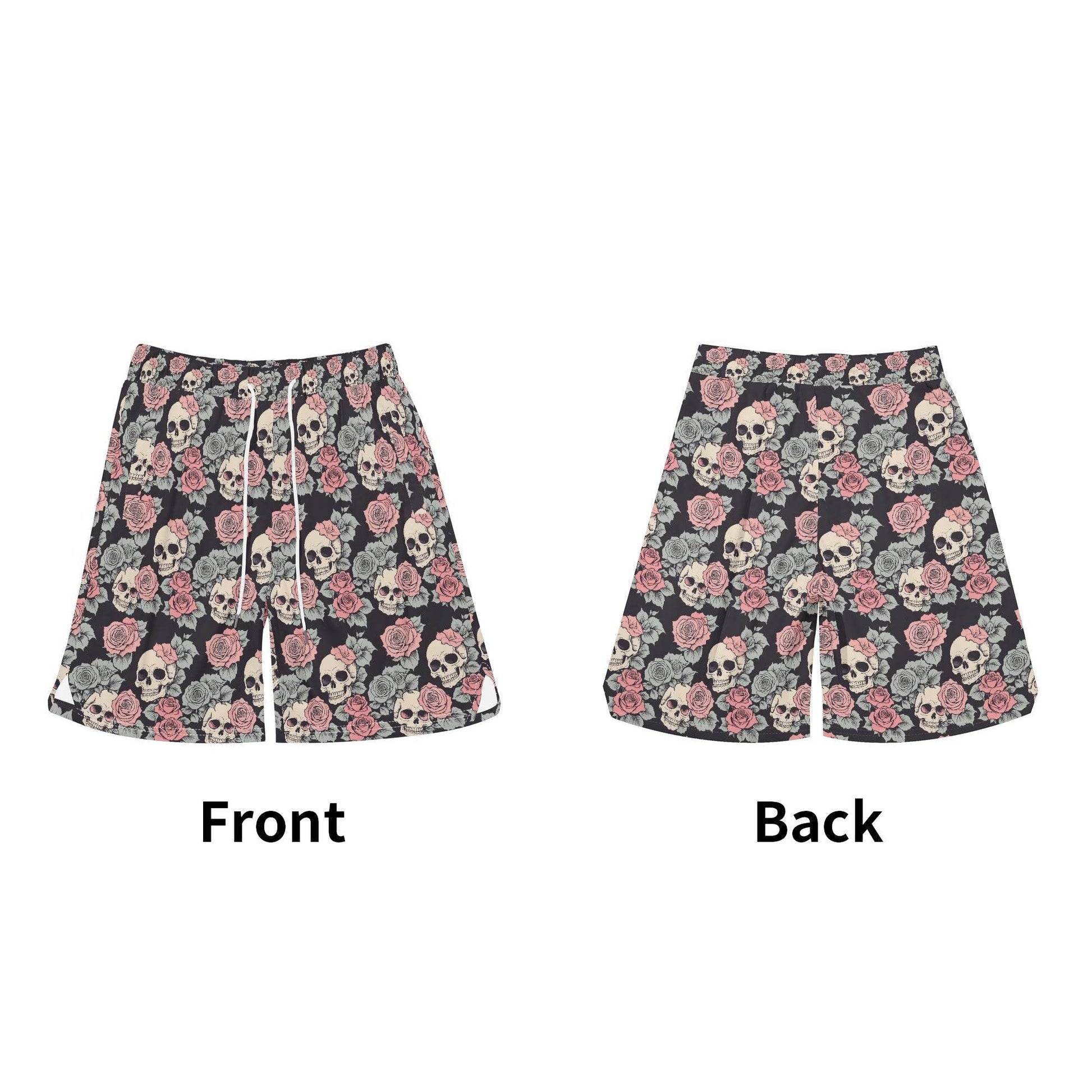 Men's Skull and Pink Rose Mesh Shorts Sea Life Swim Trunks - DeRose Seasonal