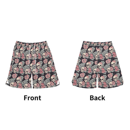 Men's Skull and Pink Rose Mesh Shorts Sea Life Swim Trunks - DeRose Seasonal