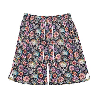 Men's pastel Floral and Skulls Mesh Shorts Sea Life Swim Trunks - DeRose Seasonal