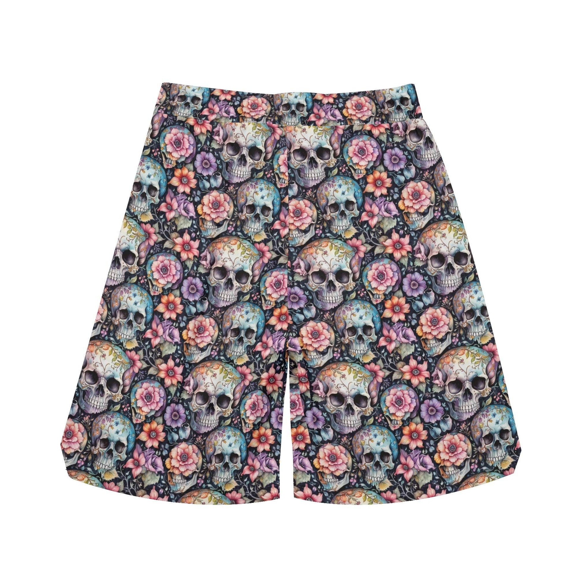Men's pastel Floral and Skulls Mesh Shorts Sea Life Swim Trunks - DeRose Seasonal