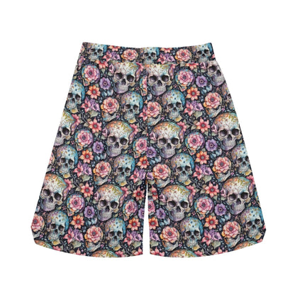 Men's pastel Floral and Skulls Mesh Shorts Sea Life Swim Trunks - DeRose Seasonal