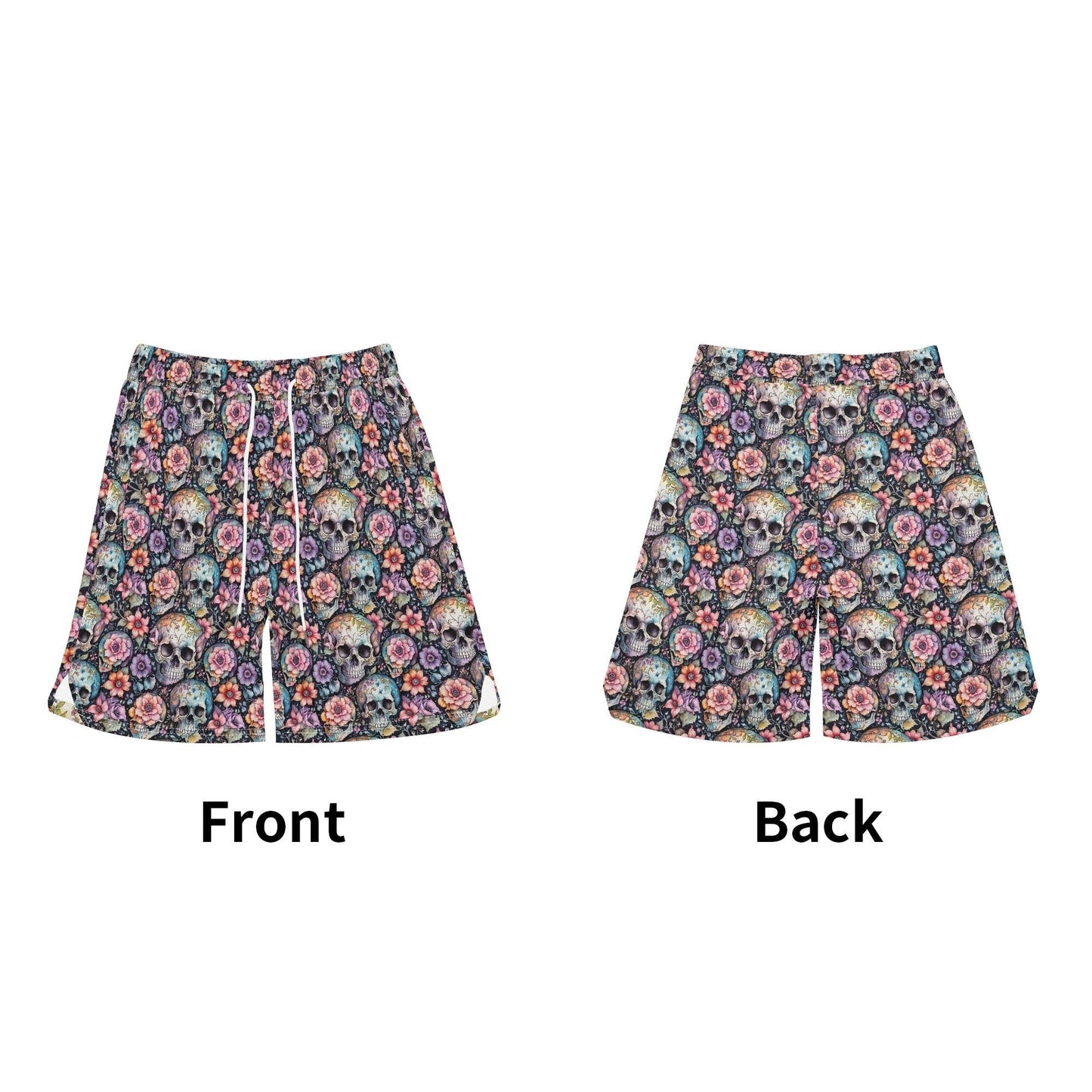 Men's pastel Floral and Skulls Mesh Shorts Sea Life Swim Trunks - DeRose Seasonal