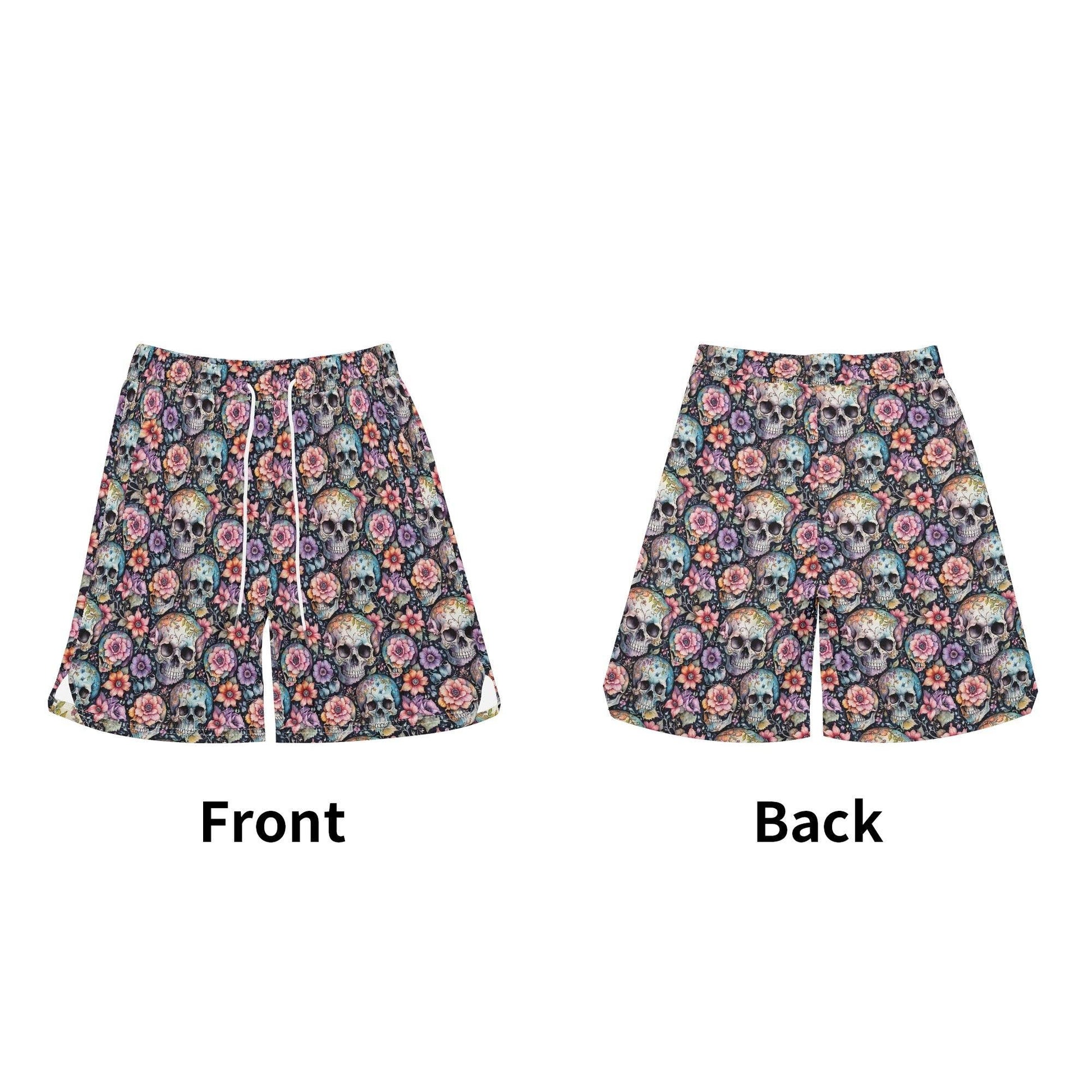 Men's pastel Floral and Skulls Mesh Shorts Sea Life Swim Trunks - DeRose Seasonal