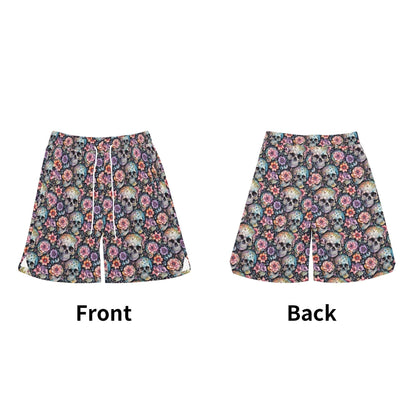 Men's pastel Floral and Skulls Mesh Shorts Sea Life Swim Trunks - DeRose Seasonal