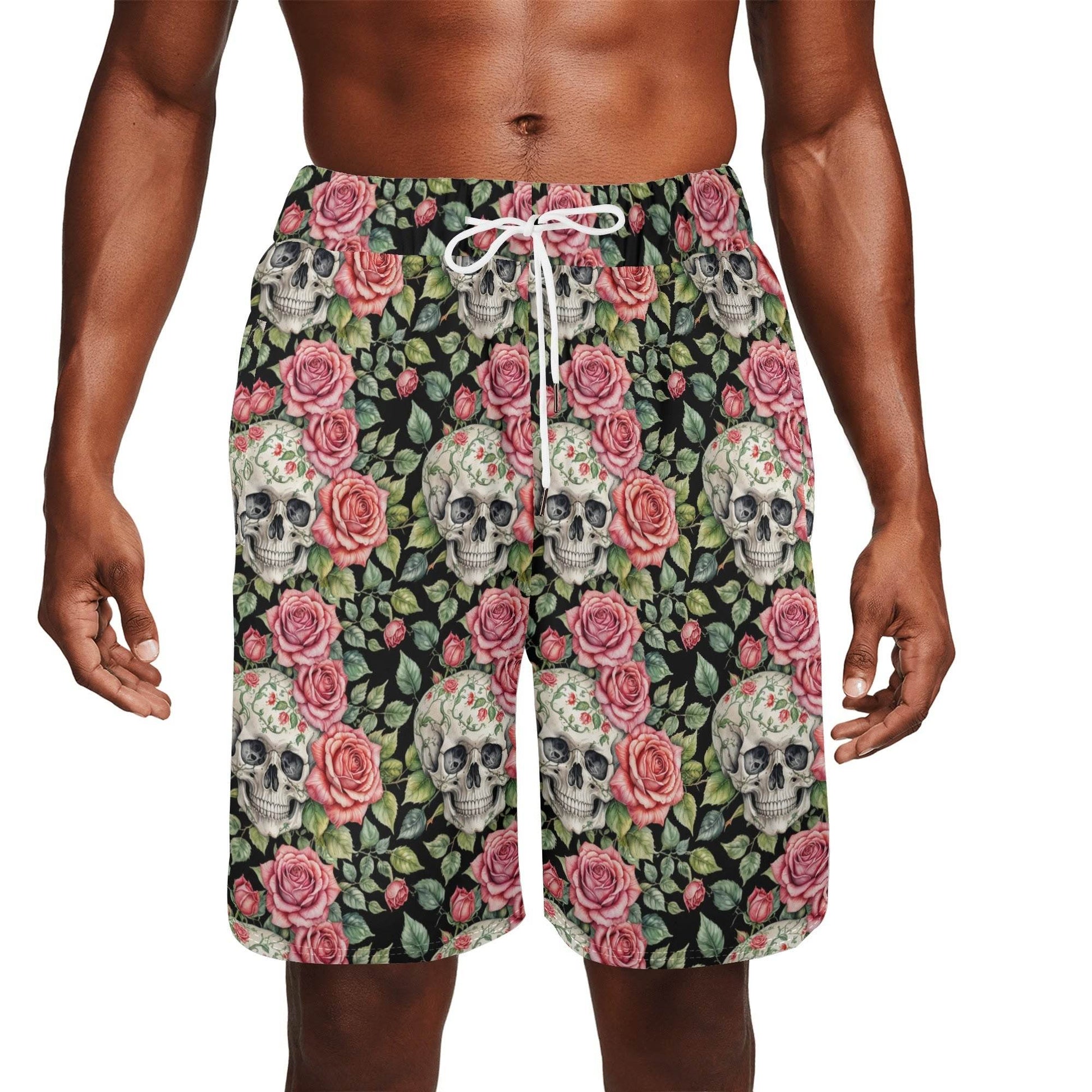 Men's Pink Skulls Mesh Shorts Sea Life Swim Trunks - DeRose Seasonal