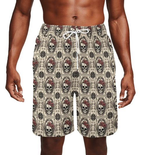Men's Skull of Spades Mesh Shorts Sea Life Swim Trunks - DeRose Seasonal
