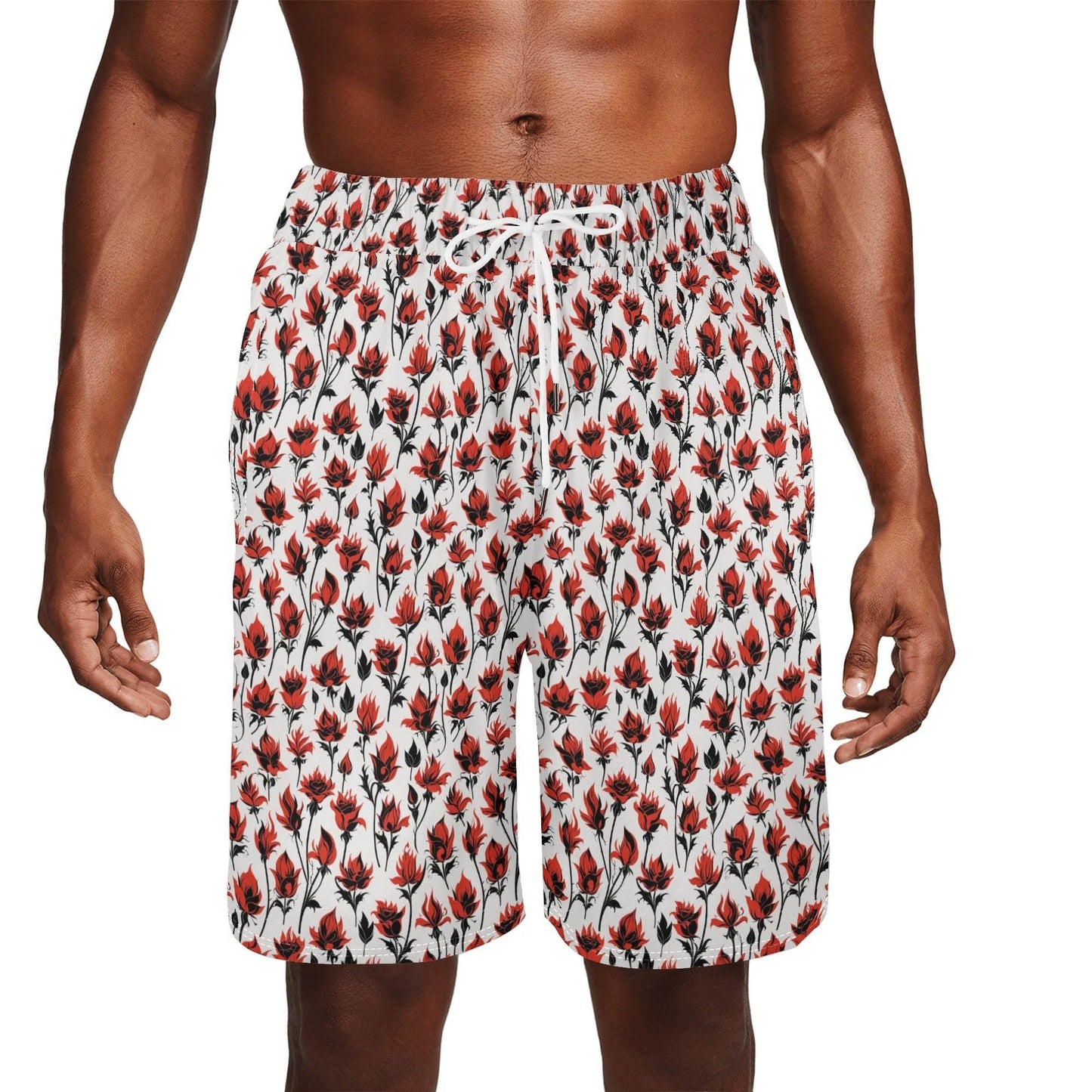 Men's Floral Fire Mesh Shorts Sea Life Swim Trunks - DeRose Seasonal