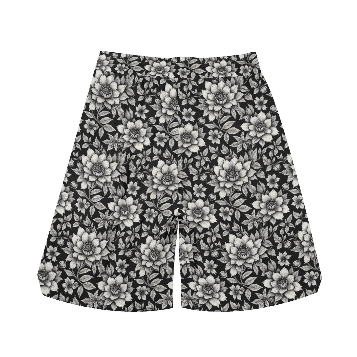 Men's Black and White Bloom Mesh Shorts Sea Life Swim Trunks - DeRose Seasonal