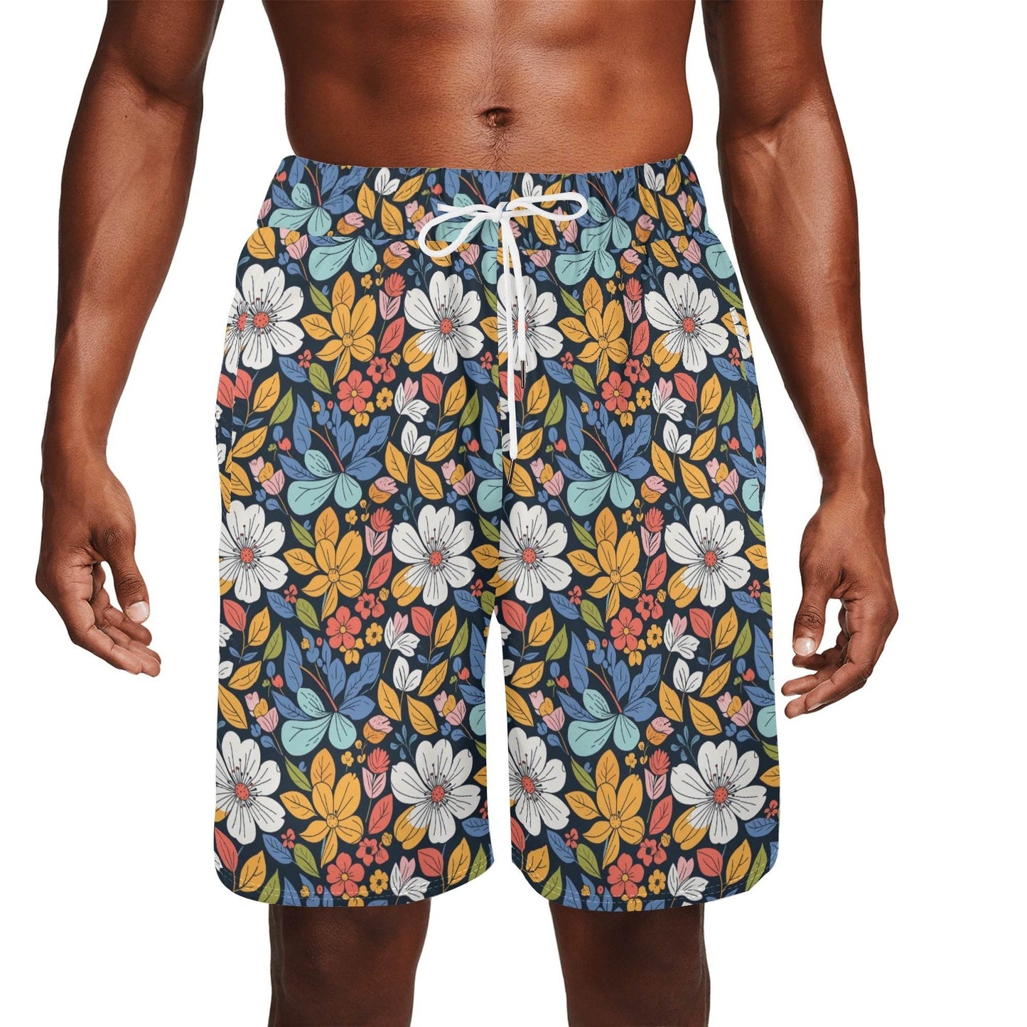 Men's Bright Flowers Mesh Shorts Sea Life Swim Trunks - DeRose Seasonal