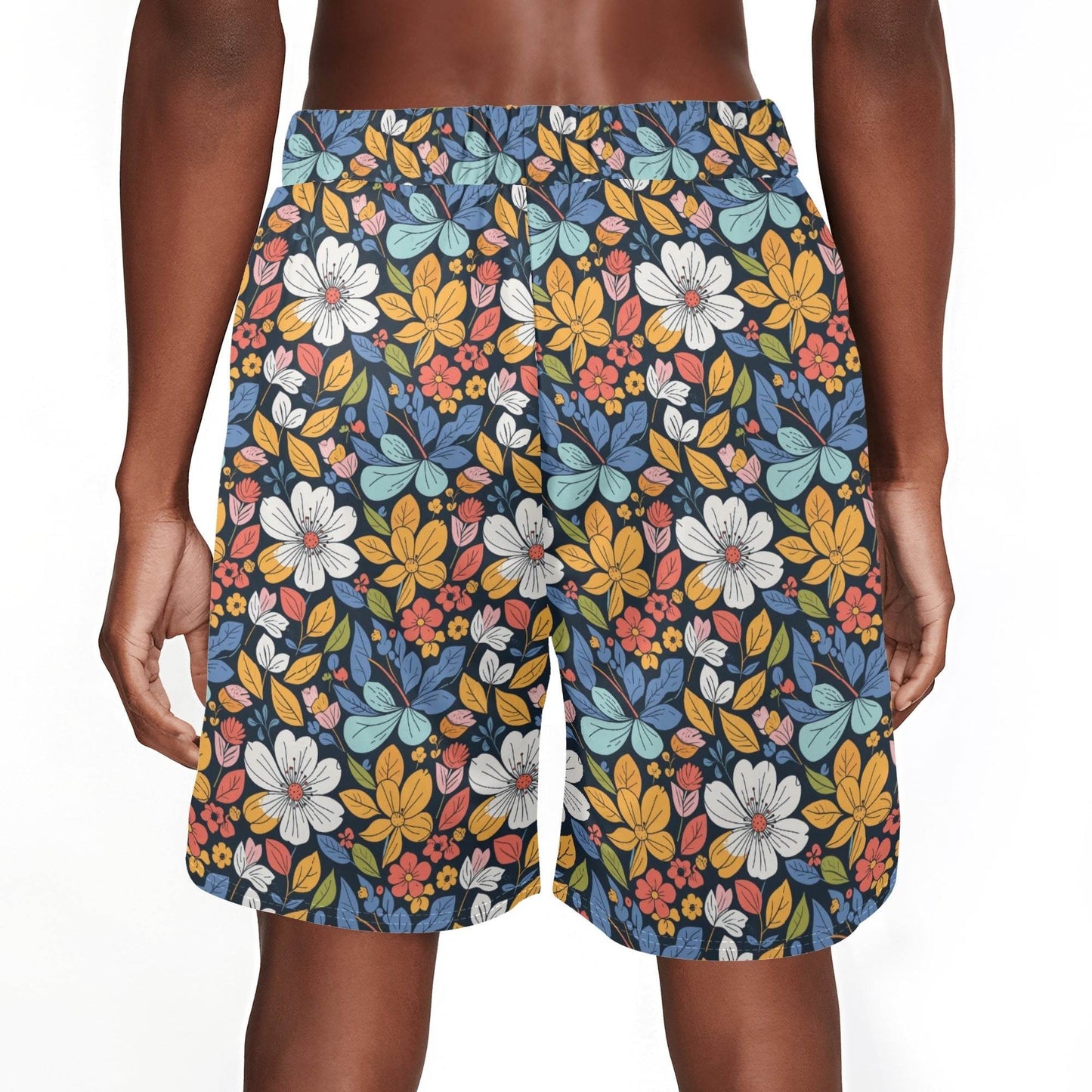 Men's Bright Flowers Mesh Shorts Sea Life Swim Trunks - DeRose Seasonal