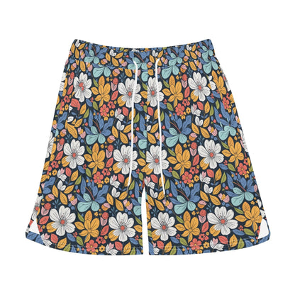 Men's Bright Flowers Mesh Shorts Sea Life Swim Trunks - DeRose Seasonal