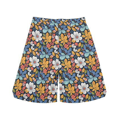 Men's Bright Flowers Mesh Shorts Sea Life Swim Trunks - DeRose Seasonal