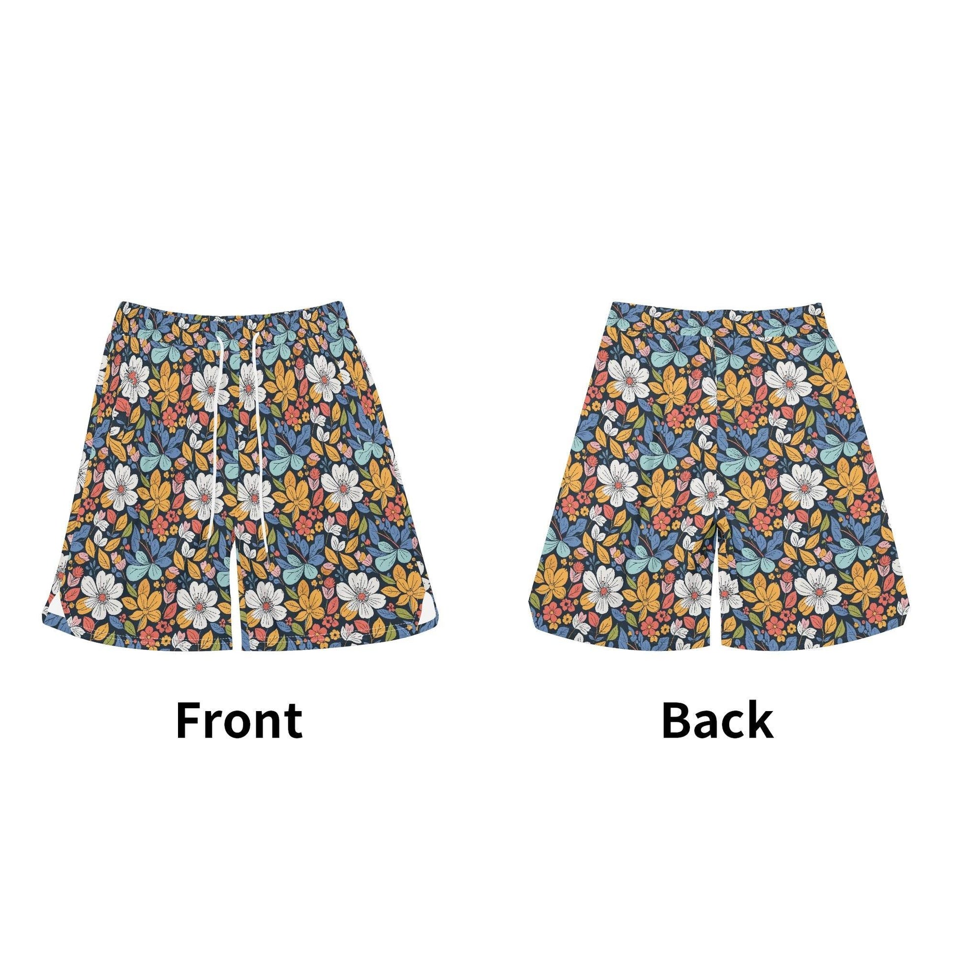 Men's Bright Flowers Mesh Shorts Sea Life Swim Trunks - DeRose Seasonal