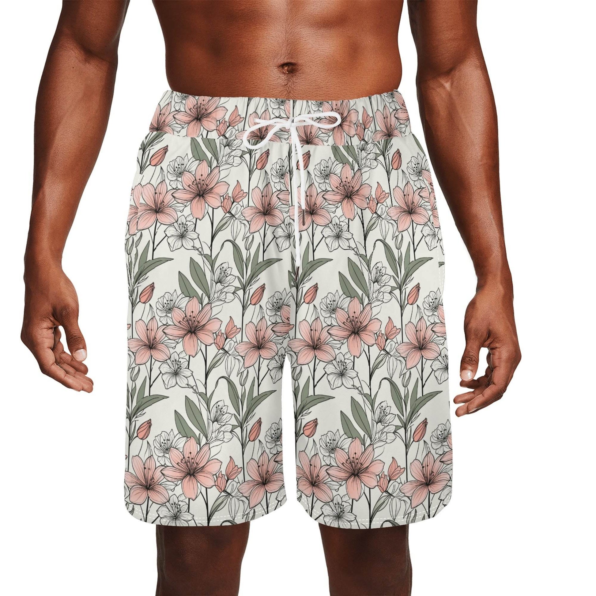 Men's Japan Floral Mesh Shorts Sea Life Swim Trunks - DeRose Seasonal