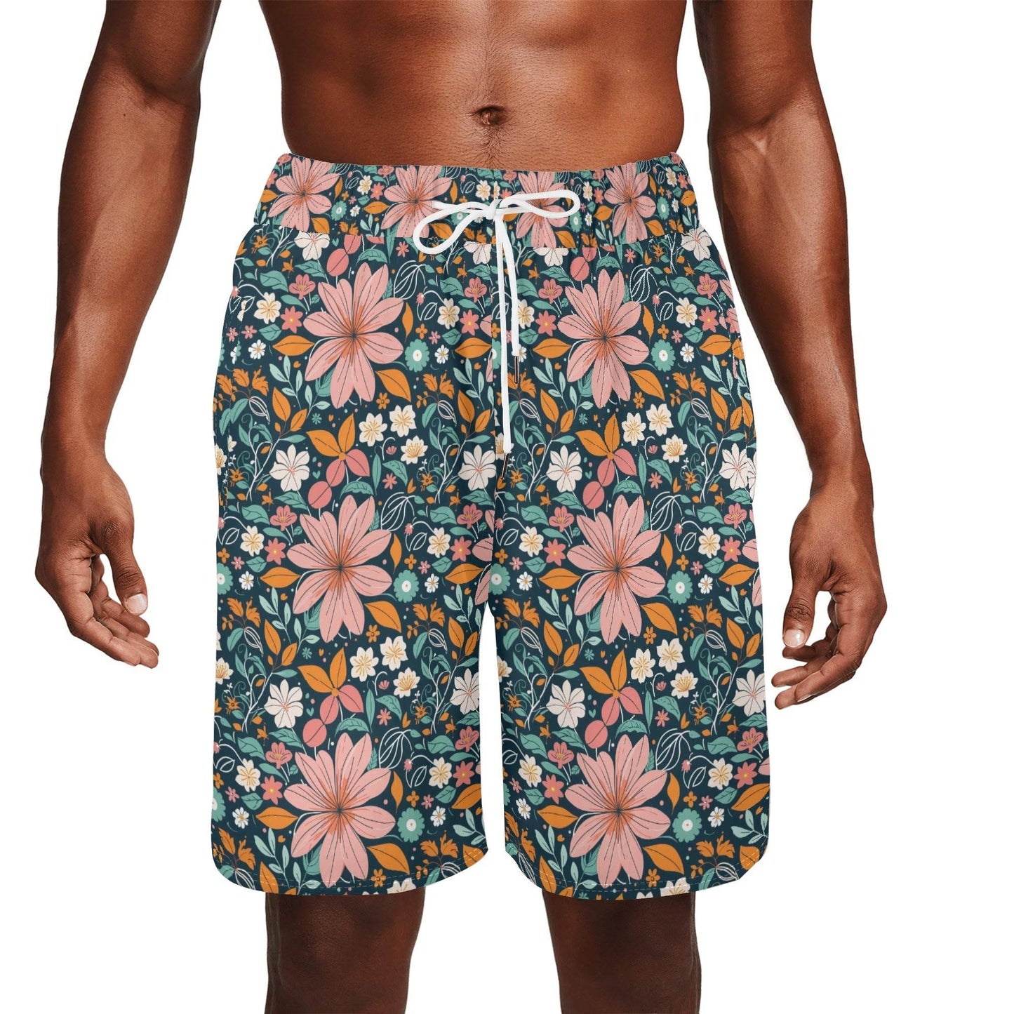 Men's Wild Flowers Mesh Shorts Sea Life Swim Trunks - DeRose Seasonal