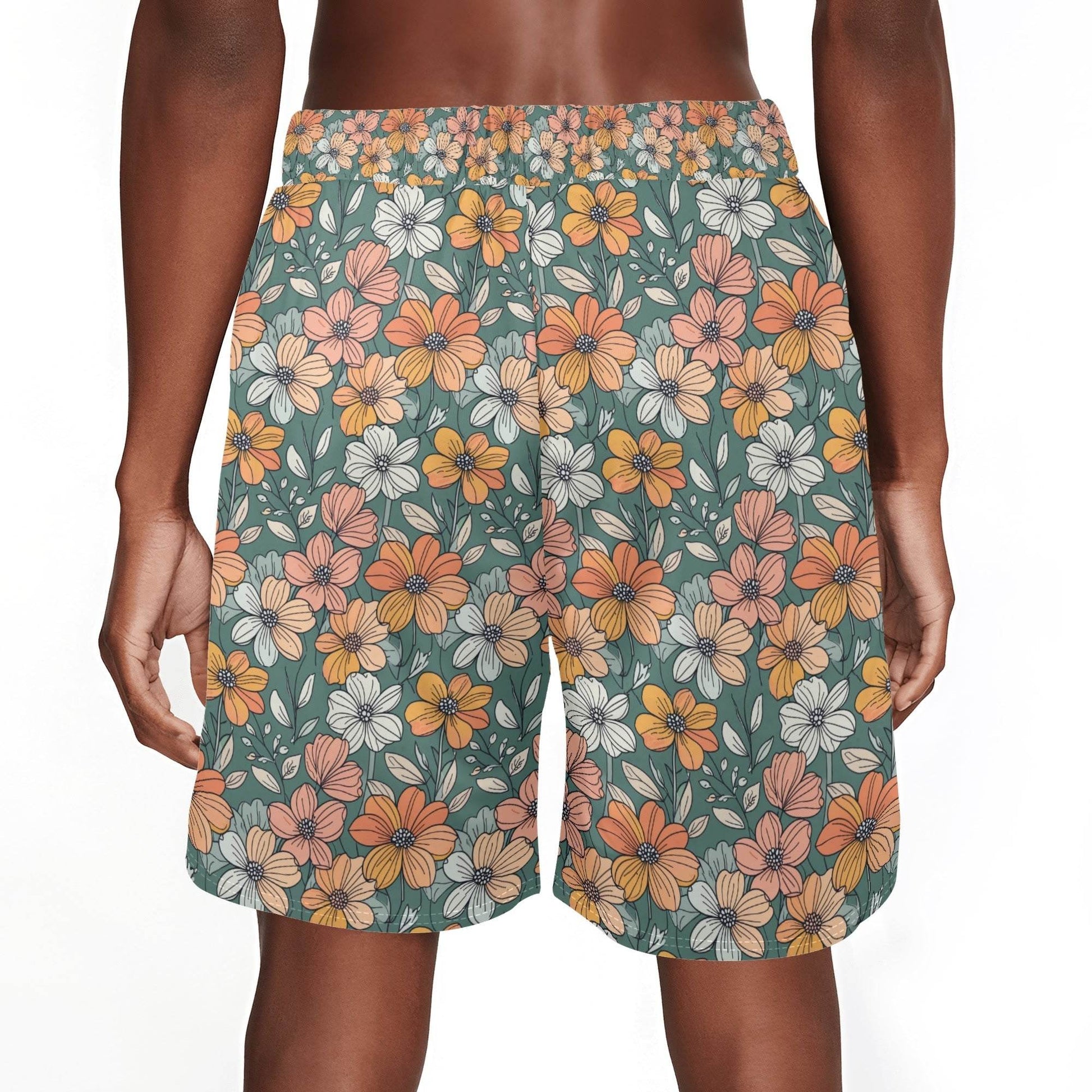Men's Pastel Flowers Mesh Shorts Sea Life Swim Trunks - DeRose Seasonal