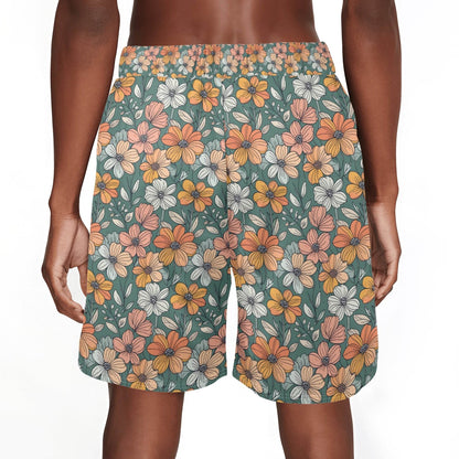 Men's Pastel Flowers Mesh Shorts Sea Life Swim Trunks - DeRose Seasonal