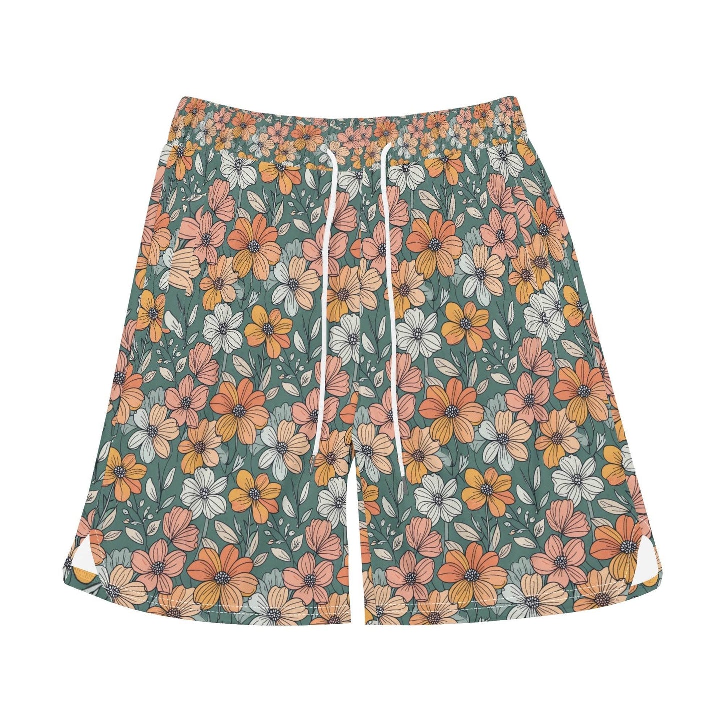 Men's Pastel Flowers Mesh Shorts Sea Life Swim Trunks - DeRose Seasonal