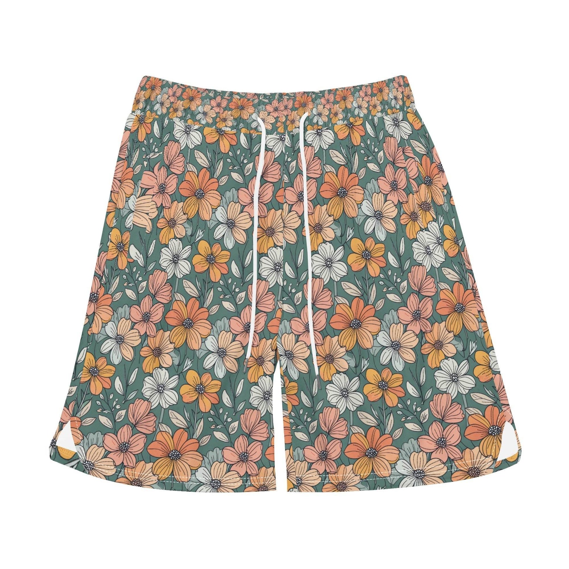 Men's Pastel Flowers Mesh Shorts Sea Life Swim Trunks - DeRose Seasonal