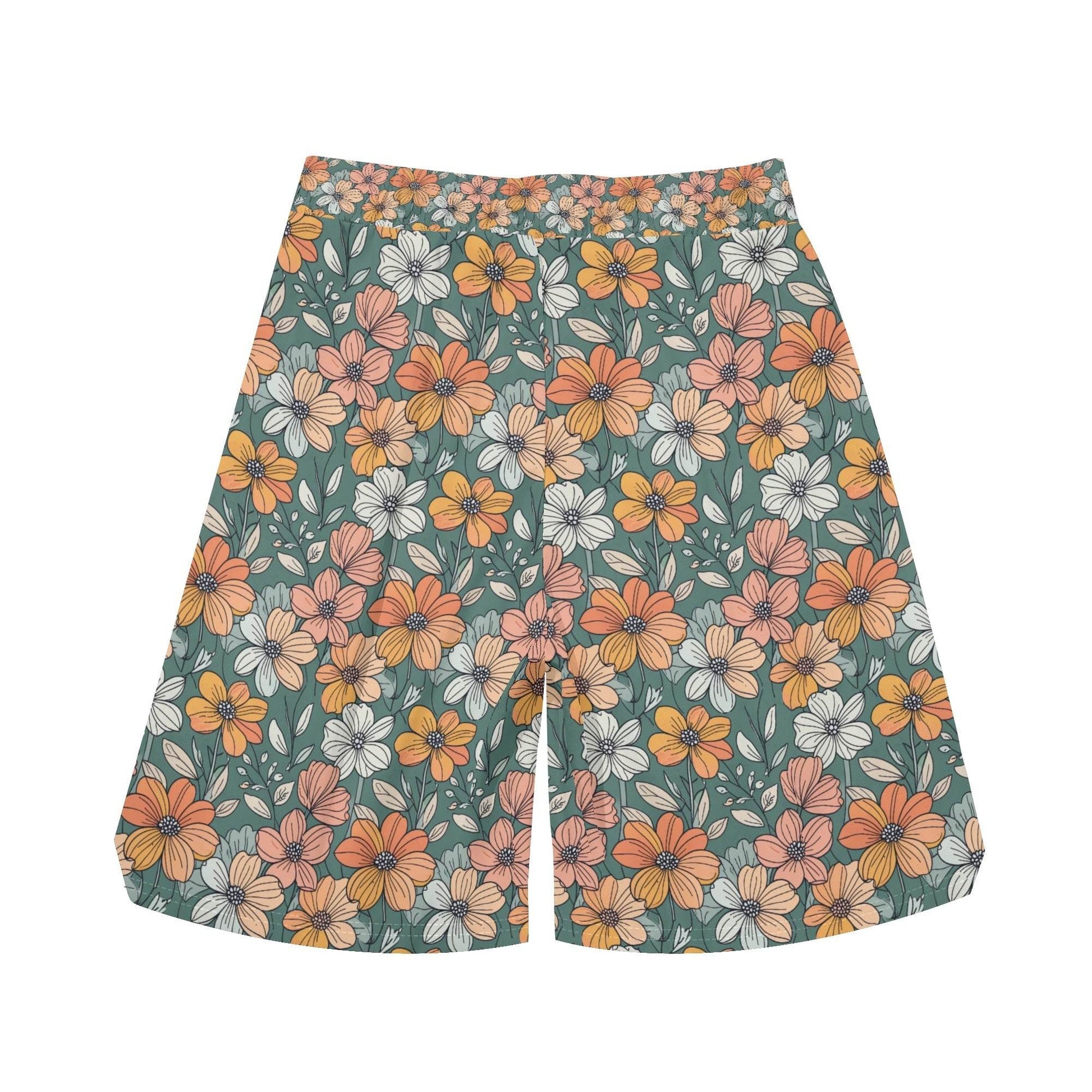 Men's Pastel Flowers Mesh Shorts Sea Life Swim Trunks - DeRose Seasonal