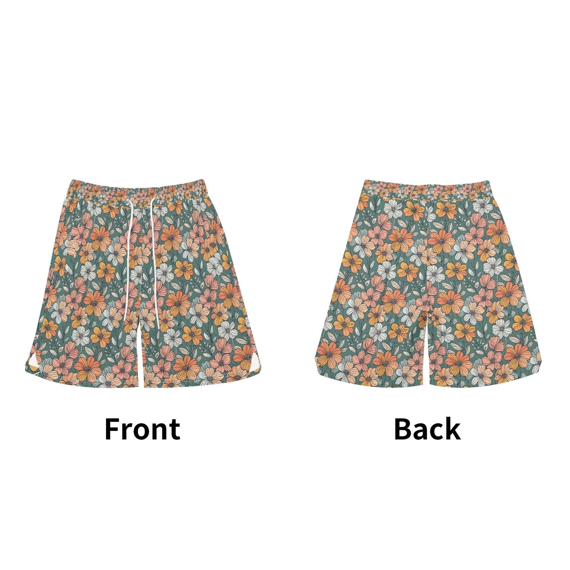 Men's Pastel Flowers Mesh Shorts Sea Life Swim Trunks - DeRose Seasonal