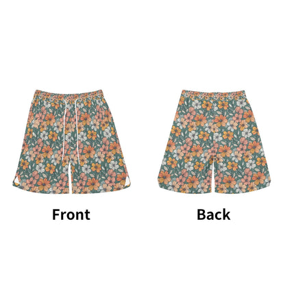 Men's Pastel Flowers Mesh Shorts Sea Life Swim Trunks - DeRose Seasonal