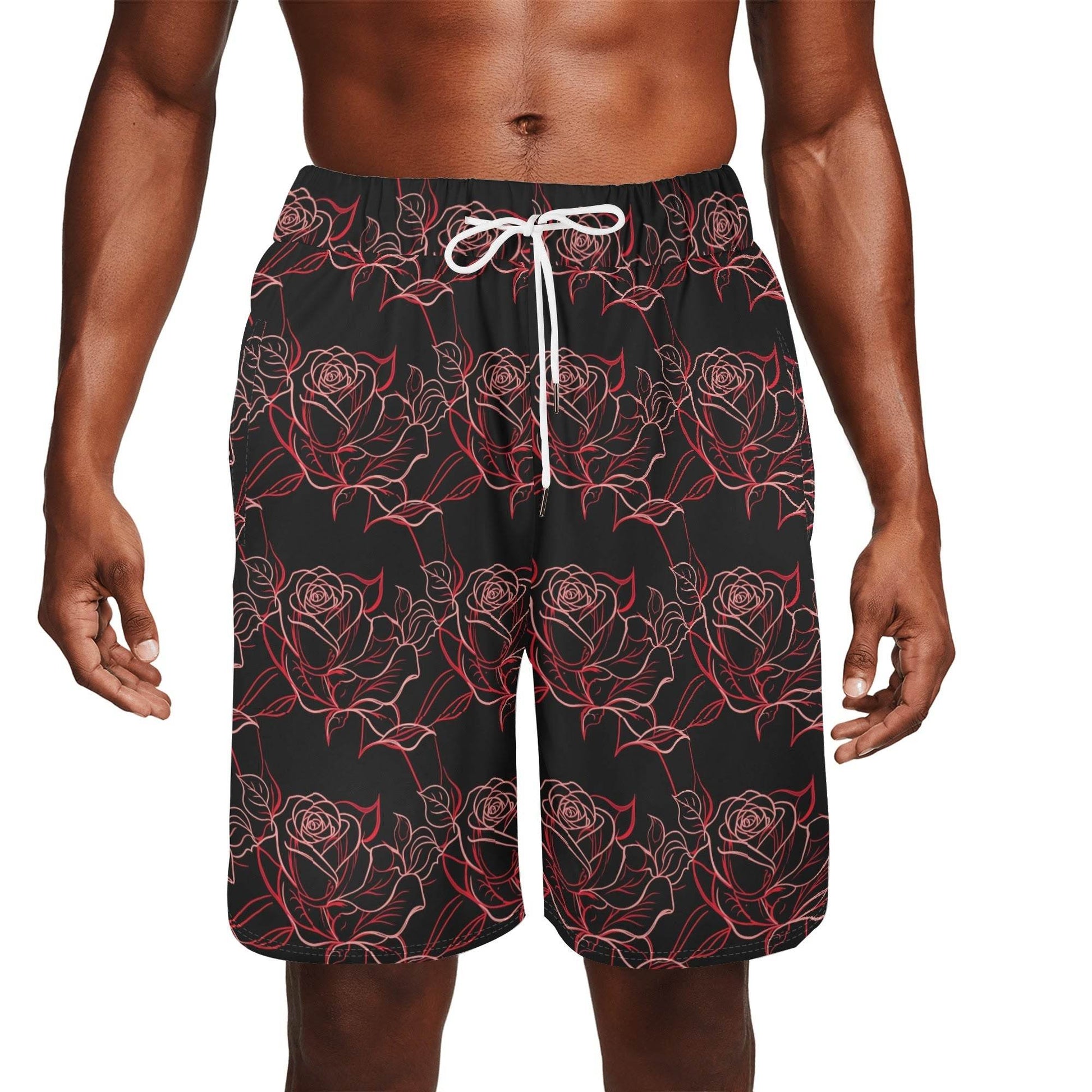 Men's Red Light Rose Mesh Shorts Sea Life Swim Trunks - DeRose Seasonal