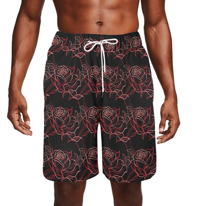 Men's Red Light Rose Mesh Shorts Sea Life Swim Trunks - DeRose Seasonal