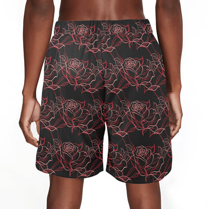 Men's Red Light Rose Mesh Shorts Sea Life Swim Trunks - DeRose Seasonal