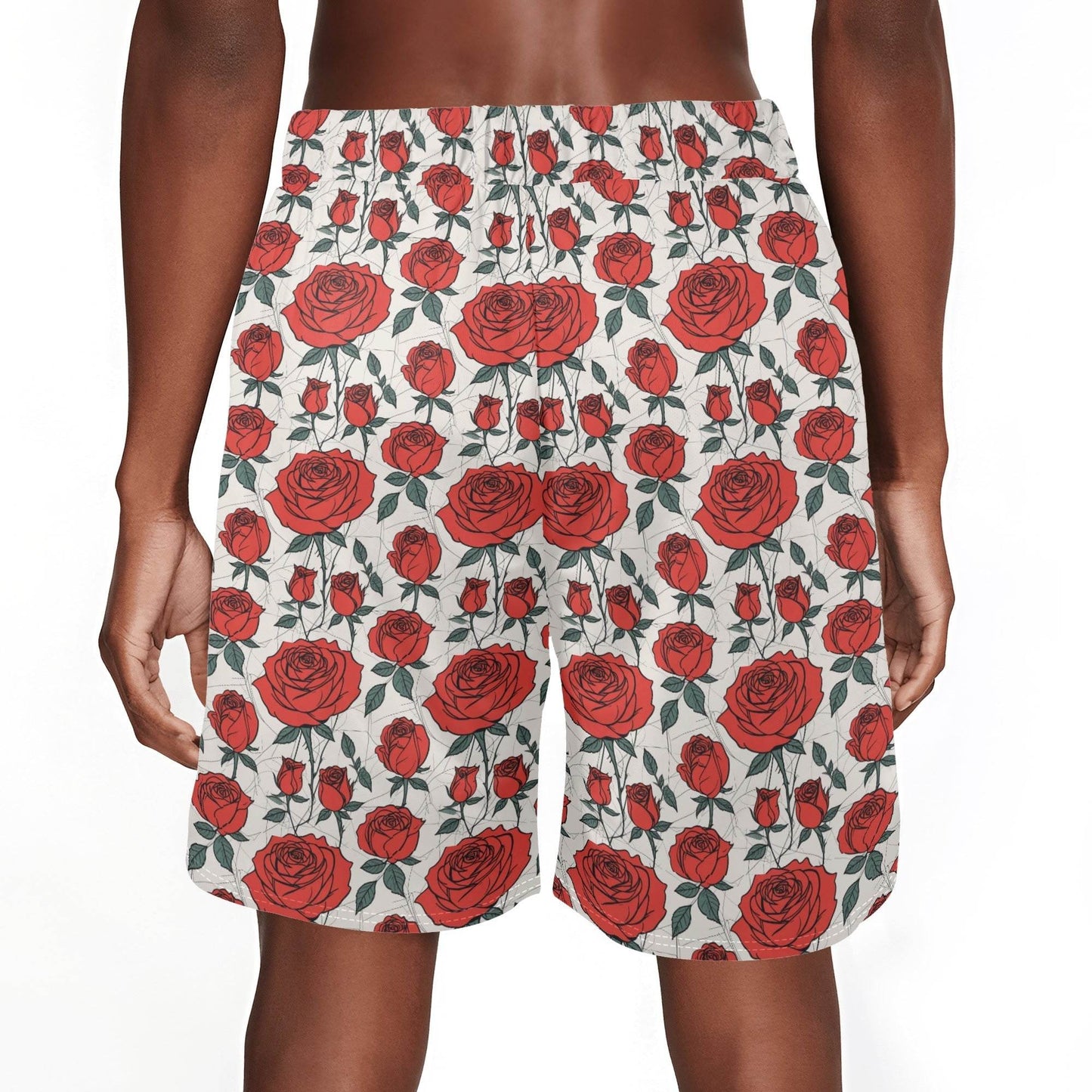 Men's Red Roses Mesh Shorts Sea Life Swim Trunks - DeRose Seasonal