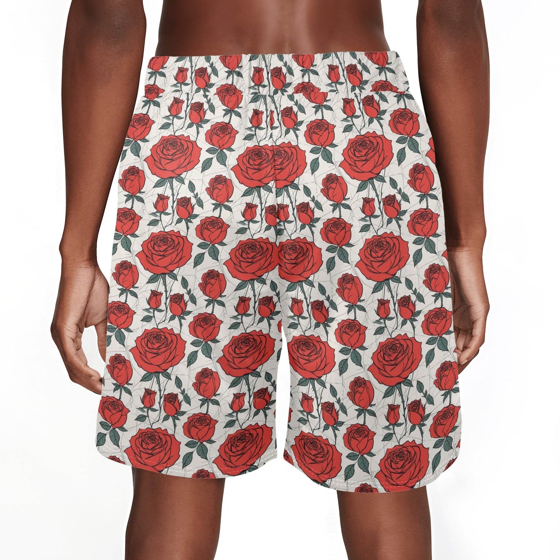 Men's Red Roses Mesh Shorts Sea Life Swim Trunks - DeRose Seasonal