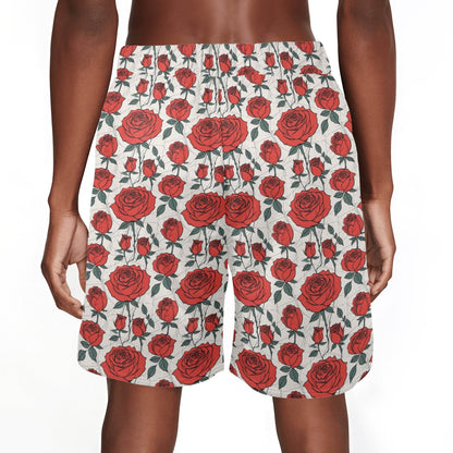 Men's Red Roses Mesh Shorts Sea Life Swim Trunks - DeRose Seasonal