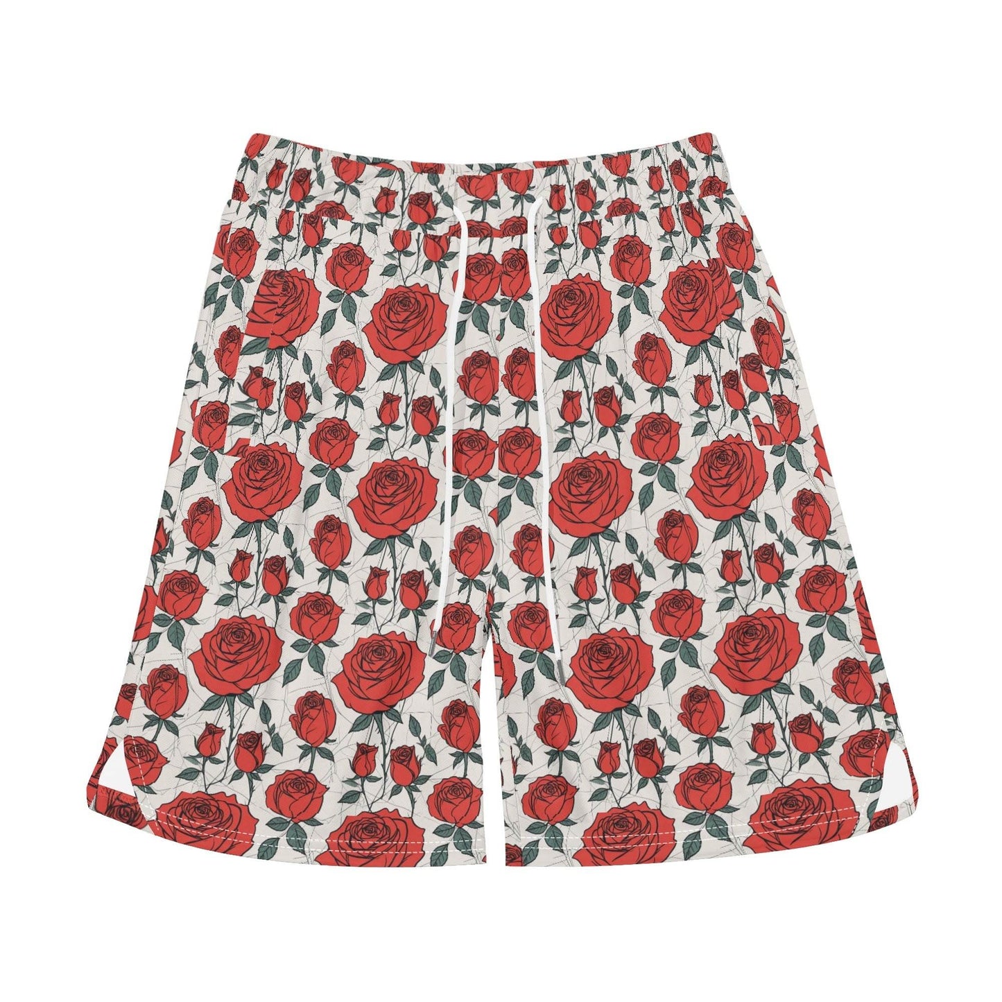 Men's Red Roses Mesh Shorts Sea Life Swim Trunks - DeRose Seasonal