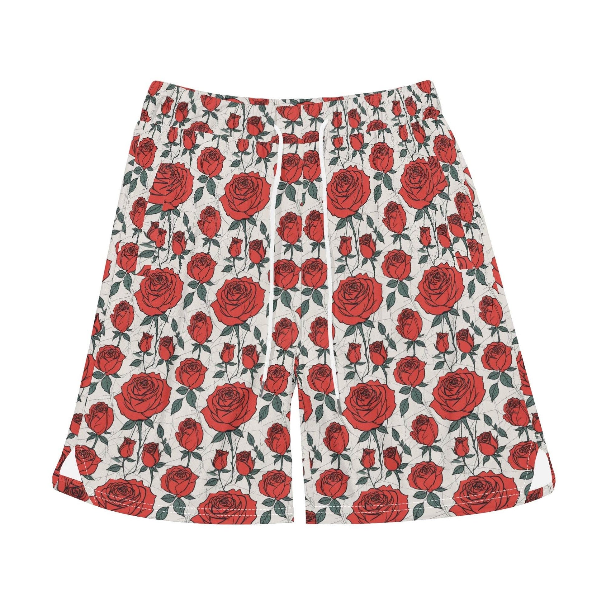 Men's Red Roses Mesh Shorts Sea Life Swim Trunks - DeRose Seasonal