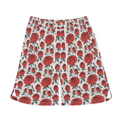 Men's Red Roses Mesh Shorts Sea Life Swim Trunks - DeRose Seasonal