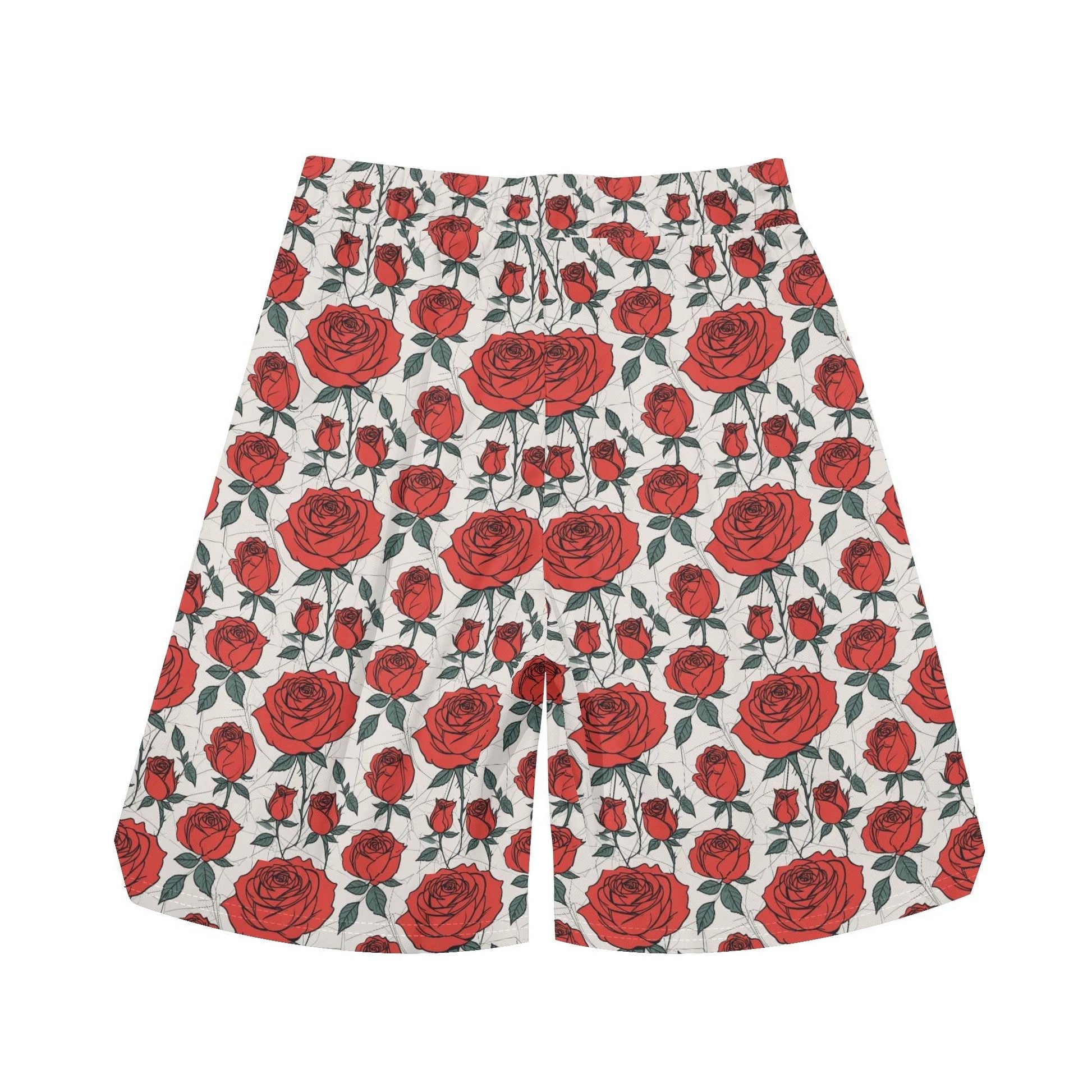 Men's Red Roses Mesh Shorts Sea Life Swim Trunks - DeRose Seasonal