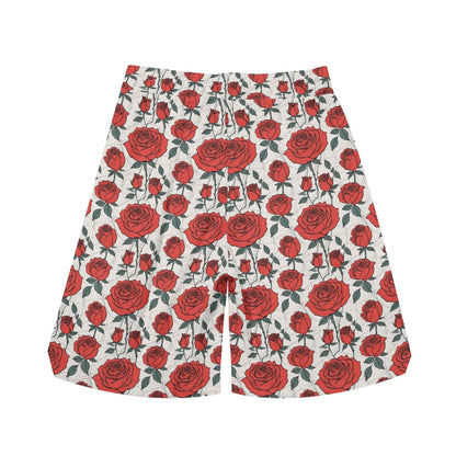 Men's Red Roses Mesh Shorts Sea Life Swim Trunks - DeRose Seasonal