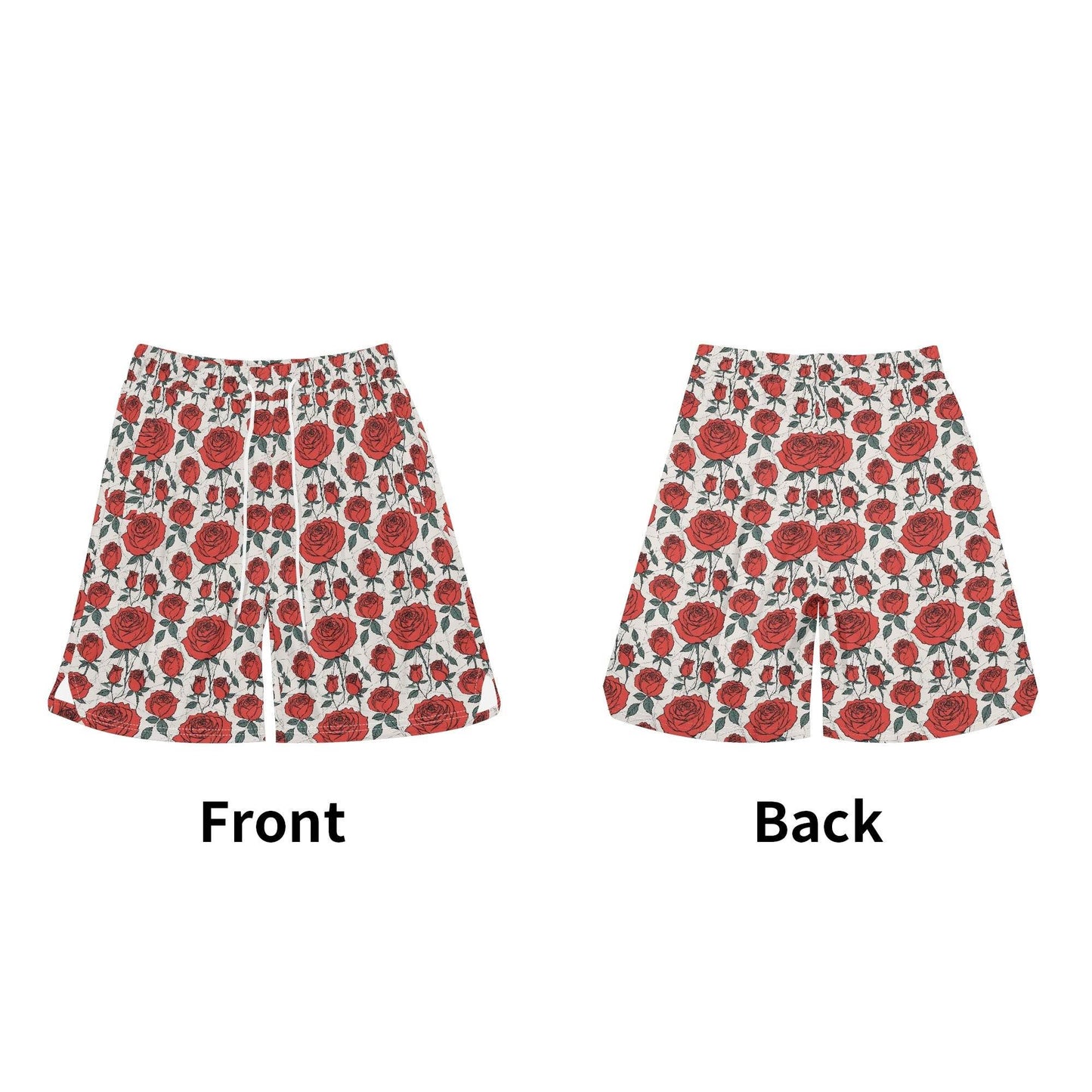 Men's Red Roses Mesh Shorts Sea Life Swim Trunks - DeRose Seasonal