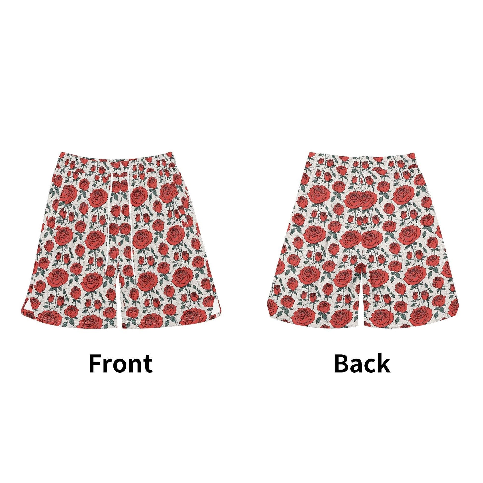 Men's Red Roses Mesh Shorts Sea Life Swim Trunks - DeRose Seasonal