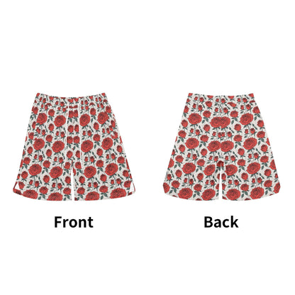 Men's Red Roses Mesh Shorts Sea Life Swim Trunks - DeRose Seasonal