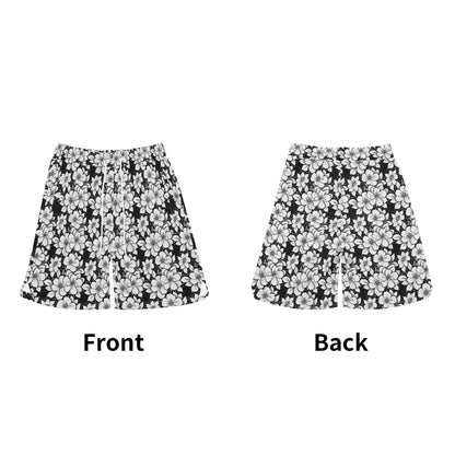 Men's Black and White Floral Mesh Shorts Sea Life Swim Trunks - DeRose Seasonal