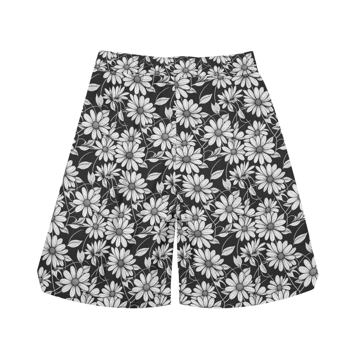 Men's Black and White Daisy Mesh Shorts Sea Life Swim Trunks - DeRose Seasonal