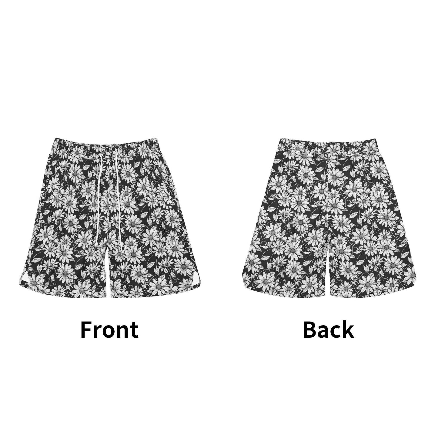 Men's Black and White Daisy Mesh Shorts Sea Life Swim Trunks - DeRose Seasonal