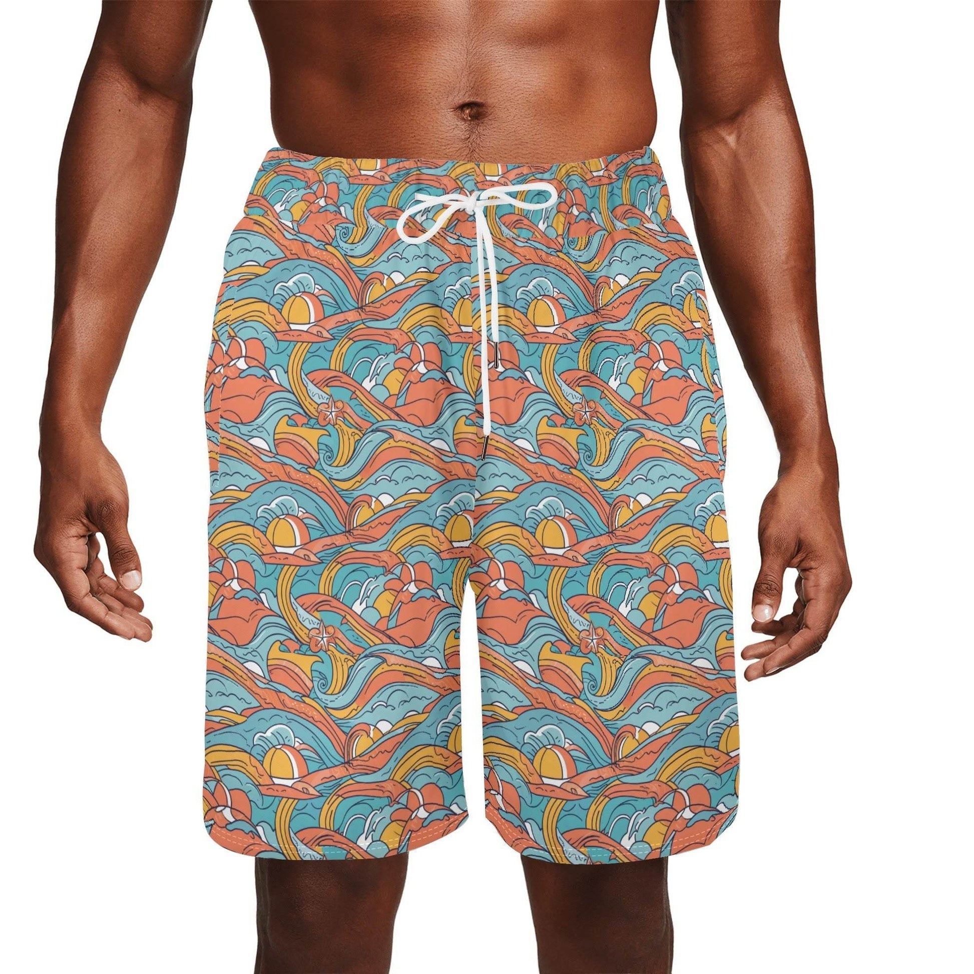 Men's Ocean Abstract Mesh Shorts Sea Life Swim Trunks - DeRose Seasonal
