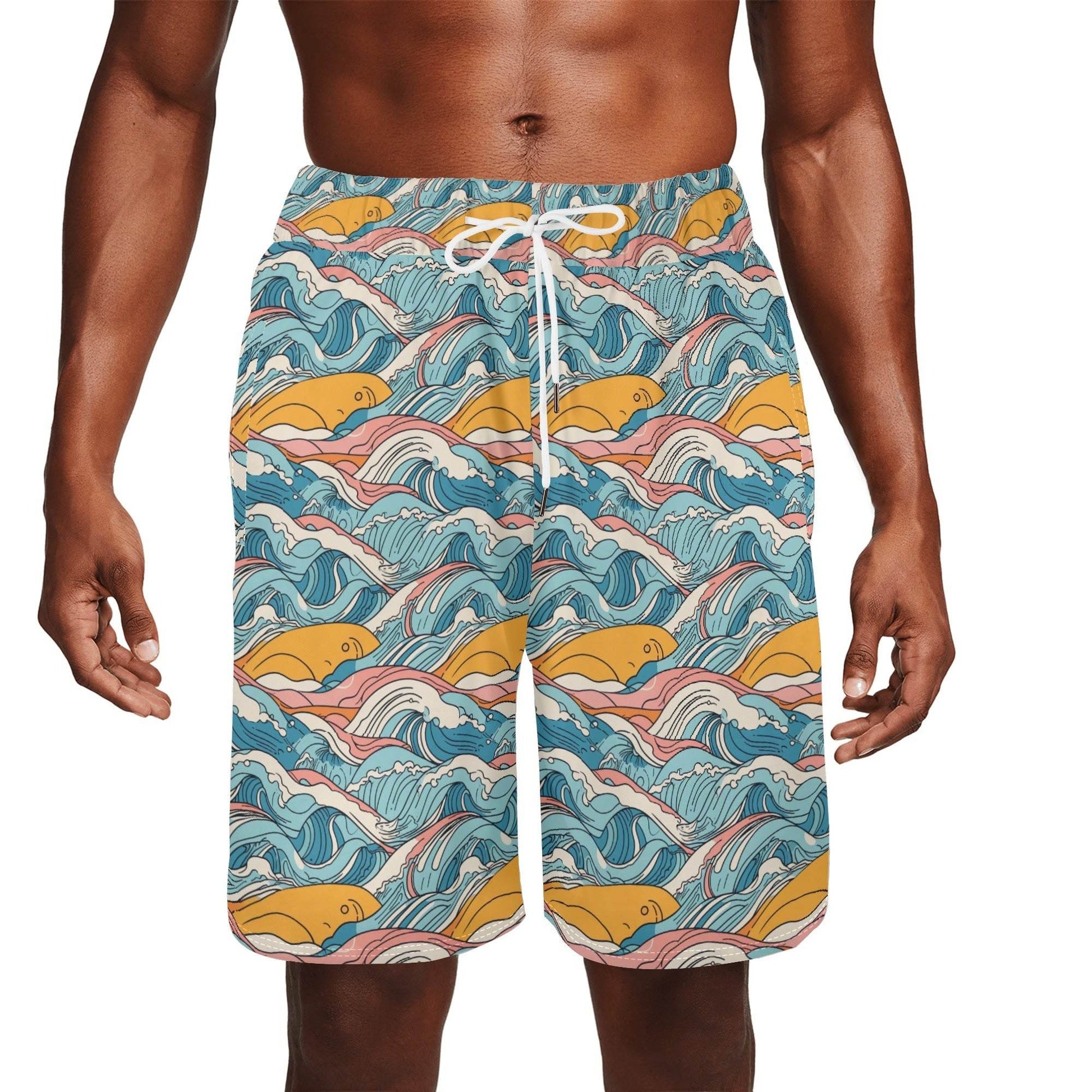 Men's Sun in the Waves Mesh Shorts Sea Life Swim Trunks - DeRose Seasonal