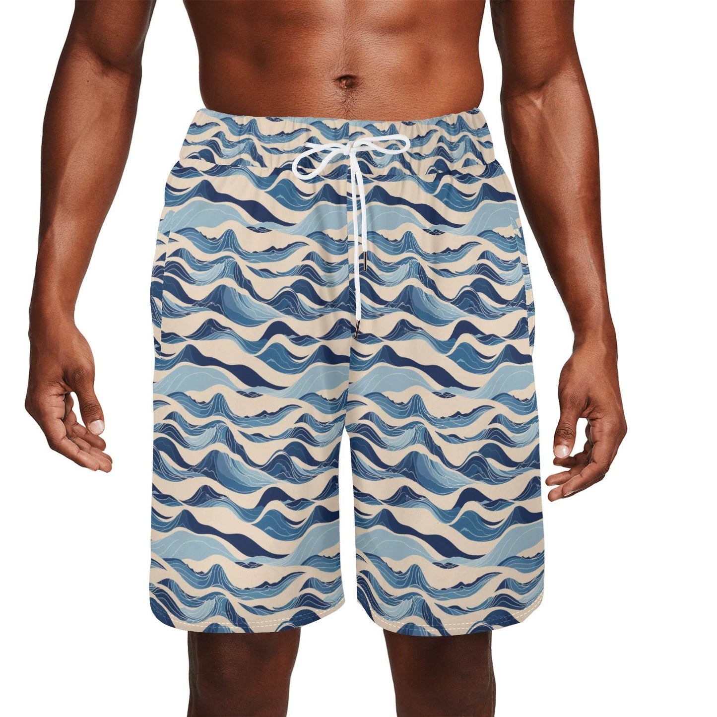 Men's Blue Waves Mesh Shorts Sea Life Swim Trunks - DeRose Seasonal