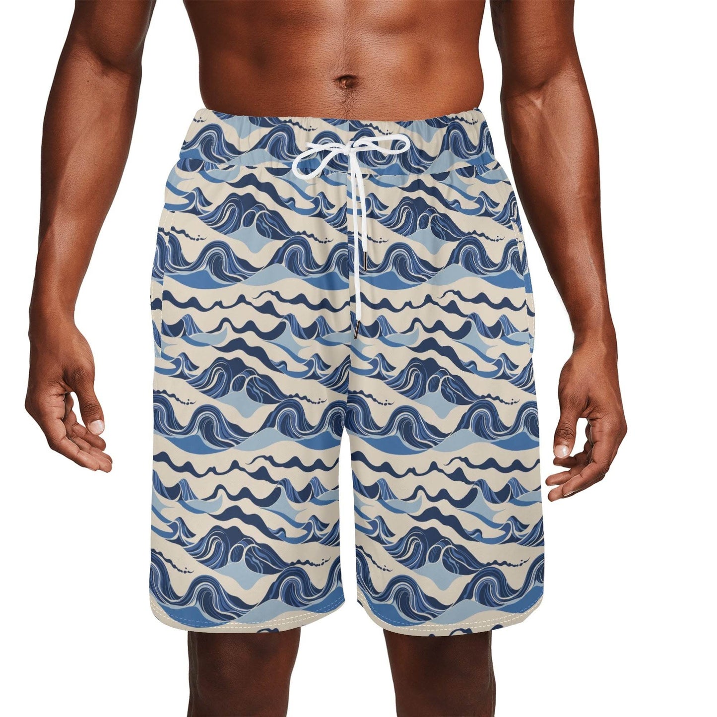 Mens Abstract Waves Mesh Shorts Sea Life Swim Trunks - DeRose Seasonal