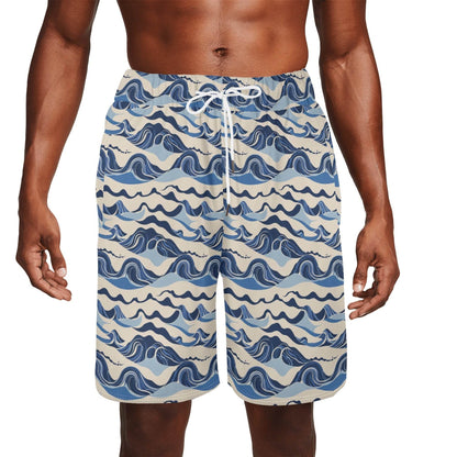 Mens Abstract Waves Mesh Shorts Sea Life Swim Trunks - DeRose Seasonal