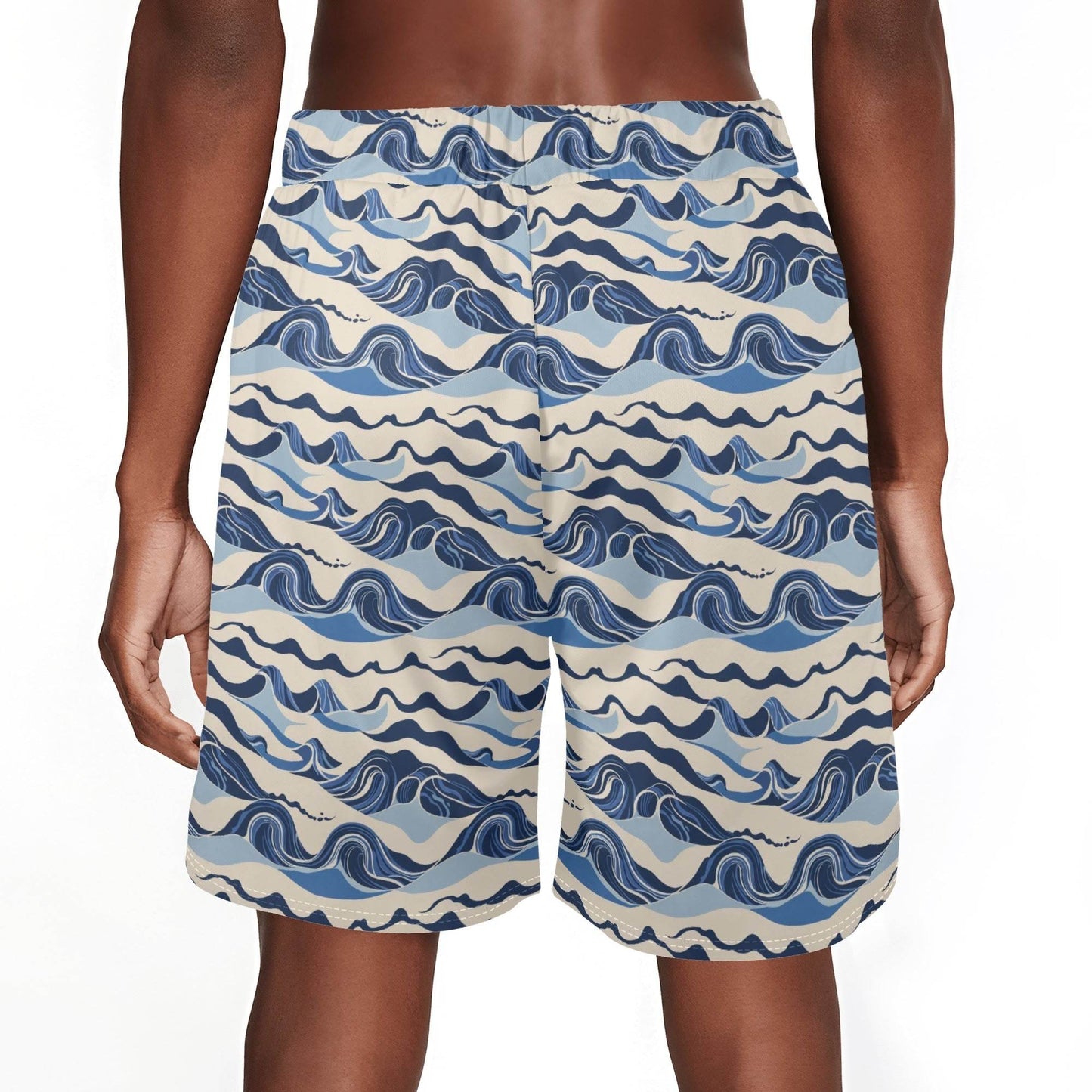 Mens Abstract Waves Mesh Shorts Sea Life Swim Trunks - DeRose Seasonal